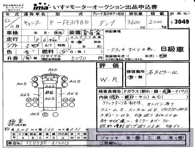 1987 MITSUBISHI CANTER TRUCK  FE315BD - 3049 - Isuzu Kyushu