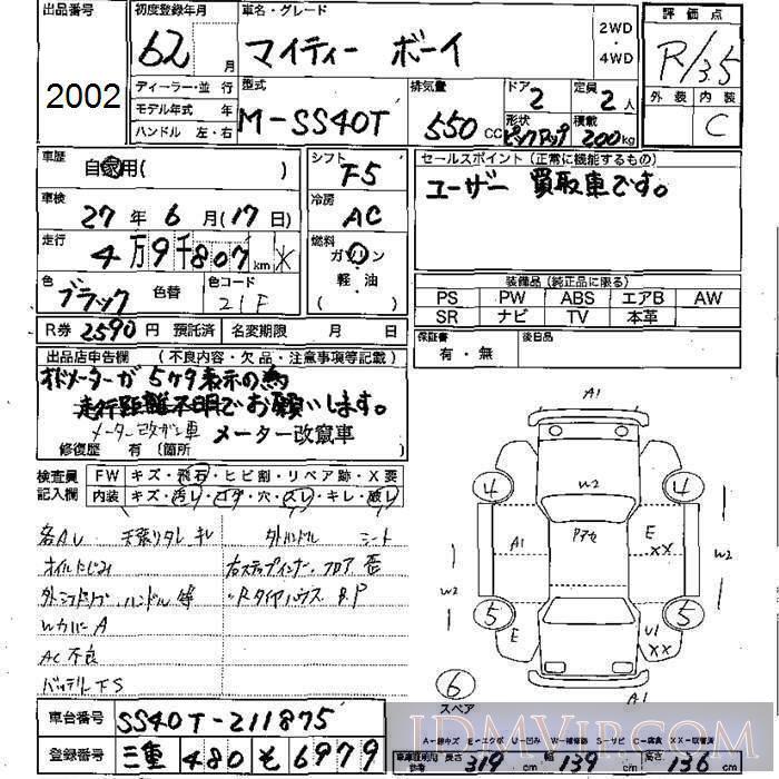 1987 SUZUKI MIGHTY BOY  SS40T - 2002 - JU Mie
