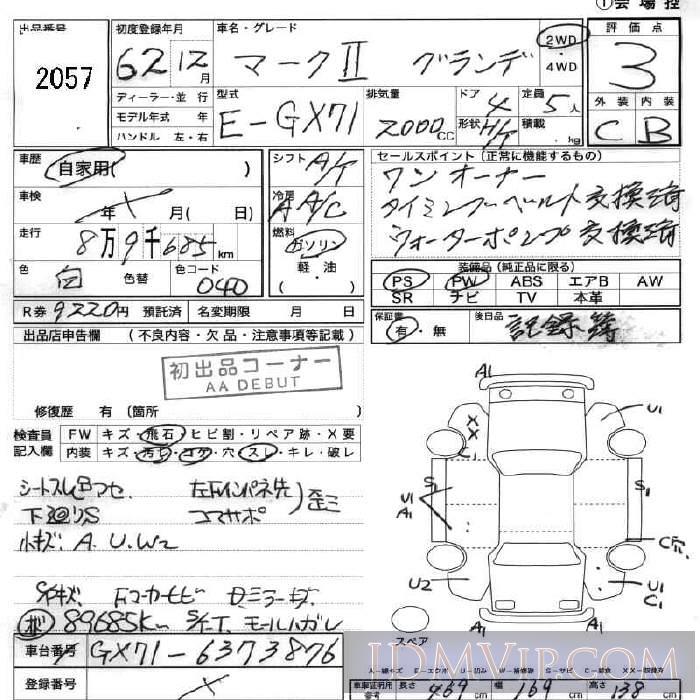 1987 TOYOTA MARK II  GX71 - 2057 - JU Fukushima