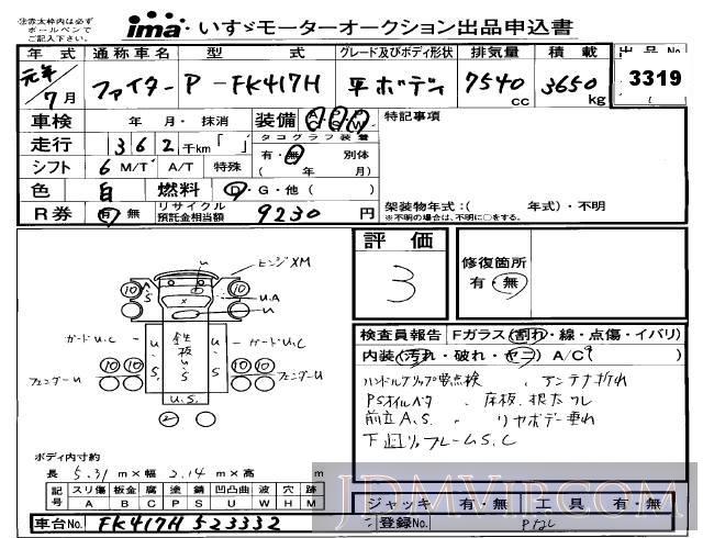 1989 MITSUBISHI FUSO  FK417H - 3319 - Isuzu Kobe
