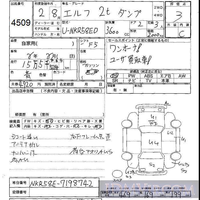 1990 ISUZU ELF TRUCK _2t NKR58ED - 4509 - JU Shizuoka