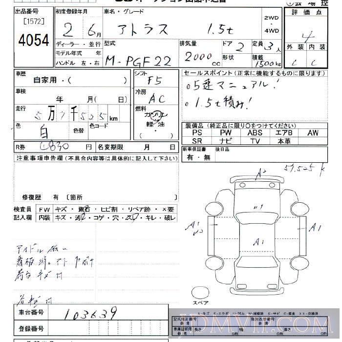 1990 NISSAN ATLAS TRUCK 1.5t PGF22 - 4054 - JU Tokyo