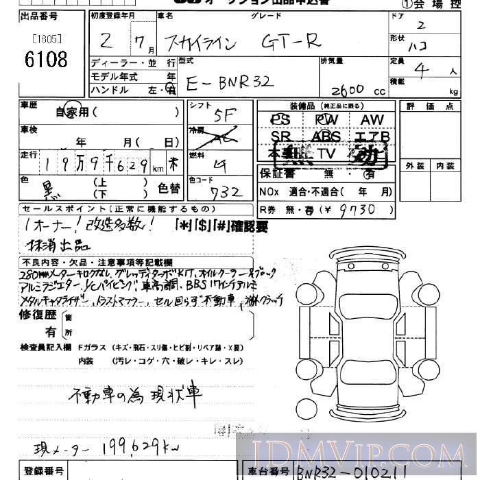 1990 NISSAN SKYLINE  BNR32 - 6108 - JU Saitama