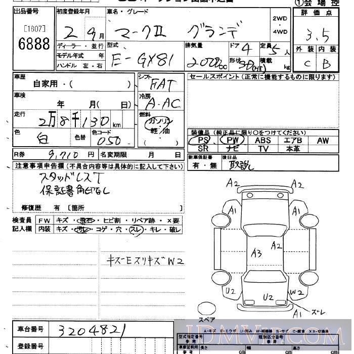 1990 TOYOTA MARK II  GX81 - 6888 - JU Saitama