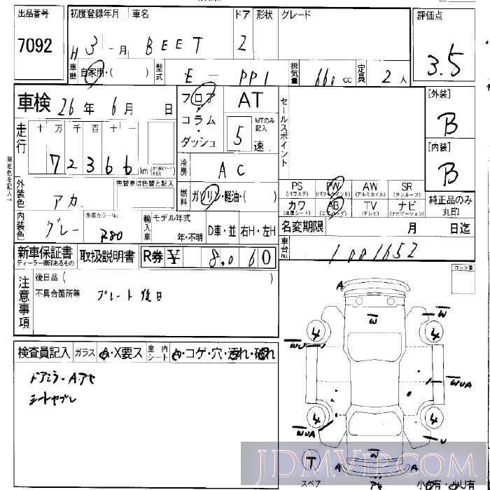 1991 HONDA BEAT  PP1 - 7092 - LAA Okayama