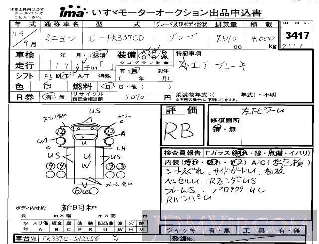1991 MITSUBISHI MINIYON  FK337CD - 3417 - Isuzu Kobe