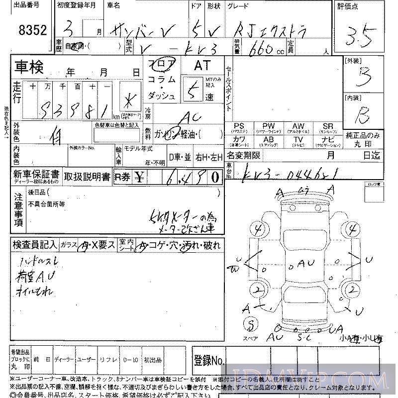 1991 SUBARU SAMBAR RJ_ KV3 - 8352 - LAA Shikoku