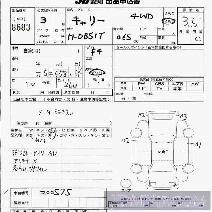 1991 SUZUKI CARRY TRUCK 4WD DB51T - 8683 - JU Aichi
