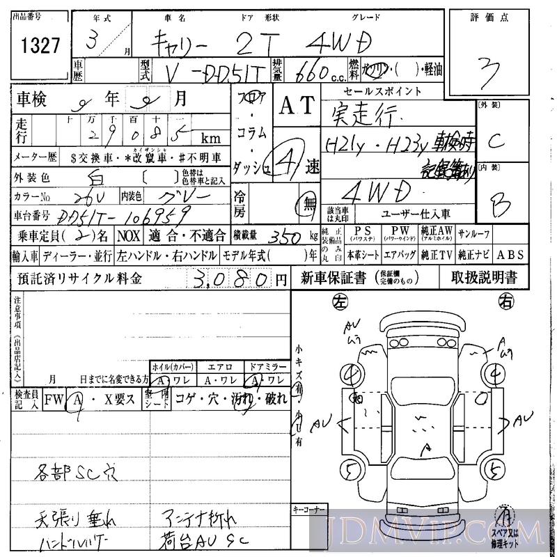 1991 SUZUKI CARRY TRUCK 4WD DD51T - 1327 - IAA Osaka