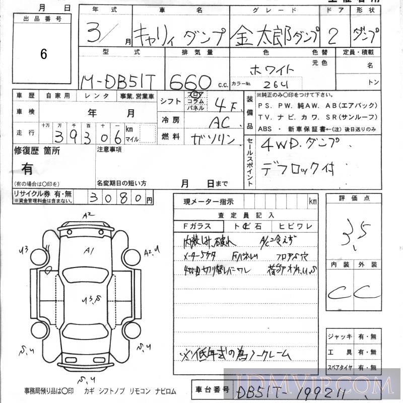 1991 SUZUKI CARRY TRUCK  DB51T - 6 - KCAA Ebino