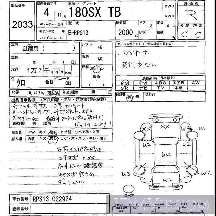 1992 NISSAN 180 SX TB RPS13 - 2033 - JU Shizuoka