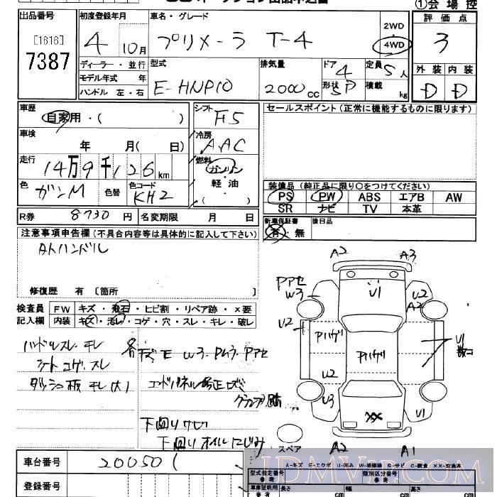 1992 NISSAN PRIMERA T-4 HNP10 - 7387 - JU Saitama