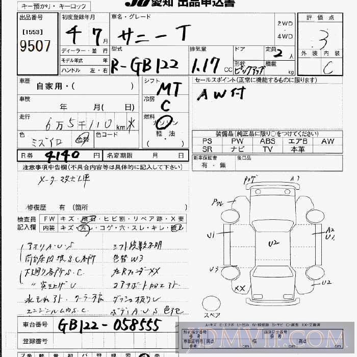 1992 NISSAN SUNNY TRUCK  GB122 - 9507 - JU Aichi