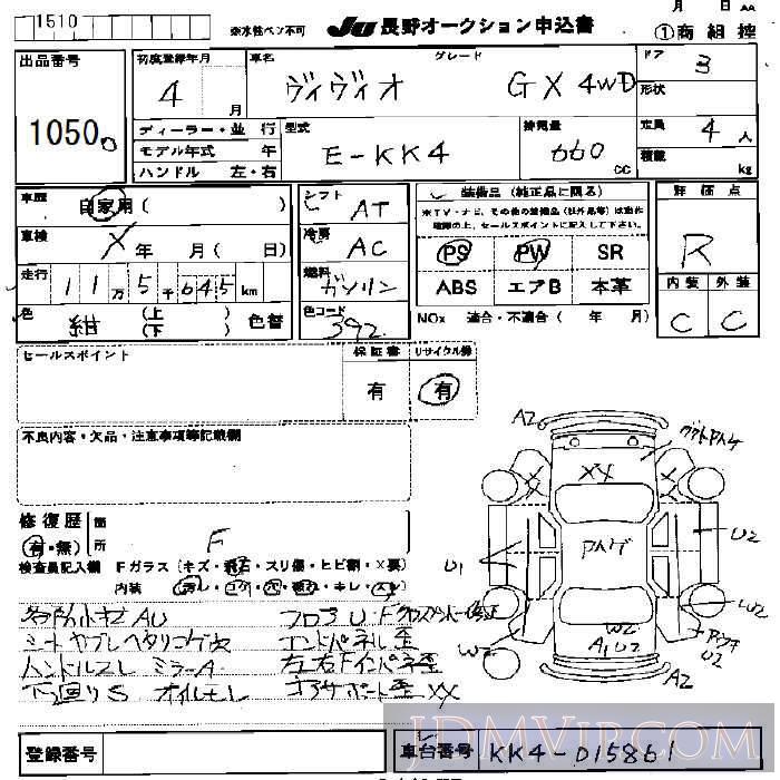 1992 SUBARU VIVIO GX_4WD KK4 - 1050 - JU Nagano