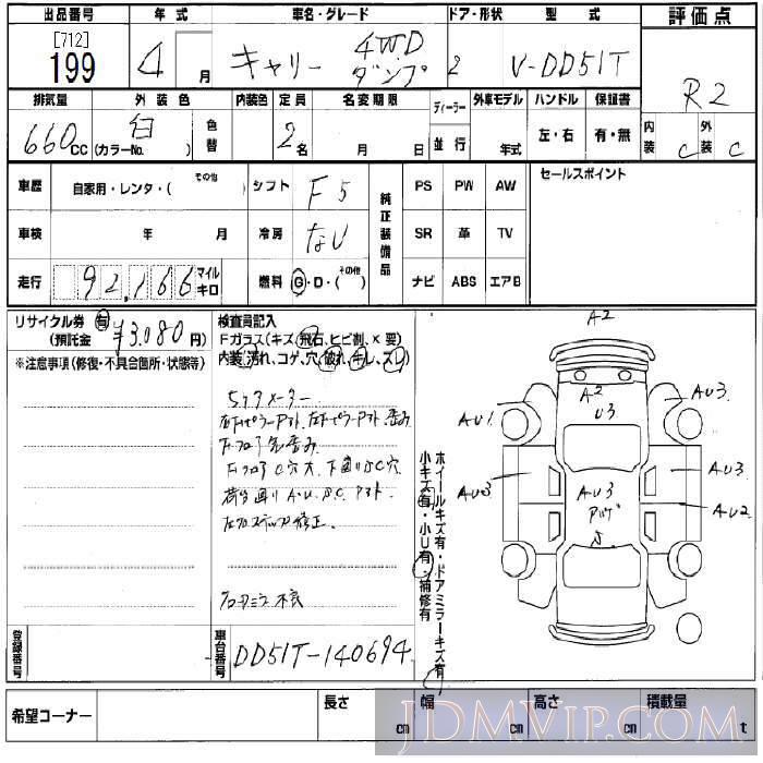1992 SUZUKI CARRY TRUCK  DD51T - 199 - BCN