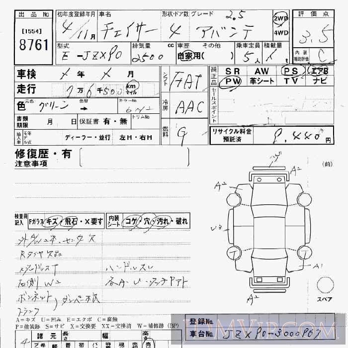 1992 TOYOTA CHASER  JZX90 - 8761 - JU Aichi