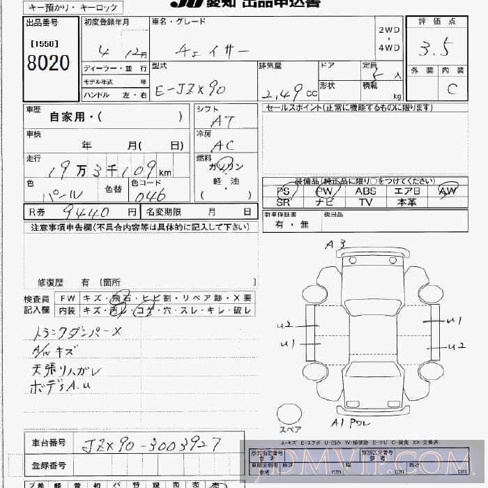 1992 TOYOTA CHASER  JZX90 - 8020 - JU Aichi