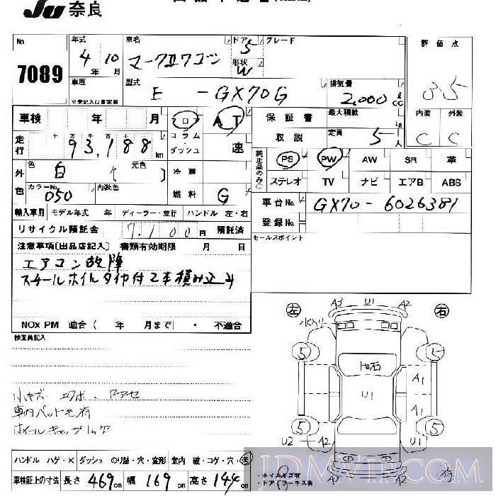 1992 TOYOTA MARK II WAGON  GX70G - 7089 - JU Nara