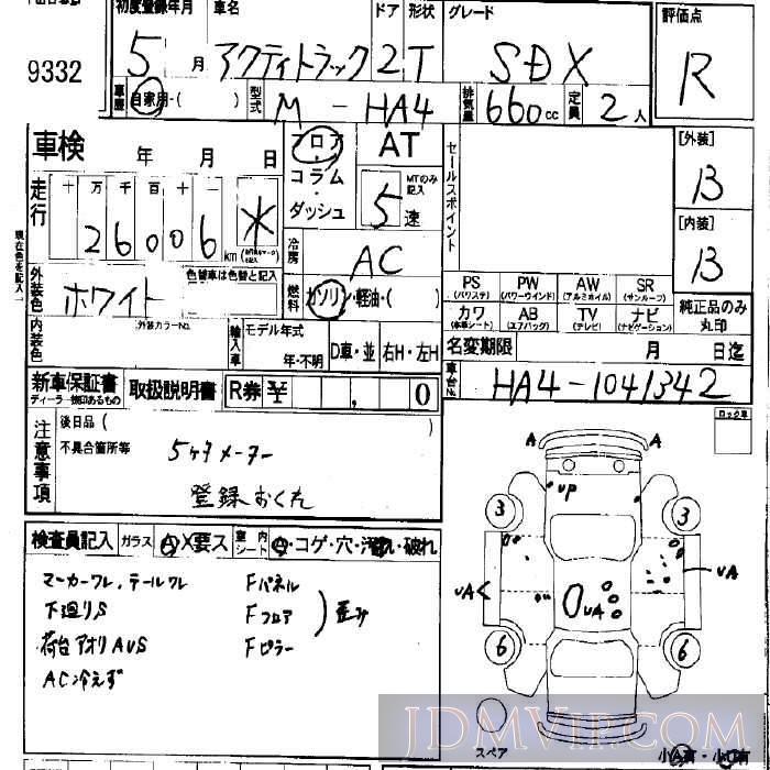 1993 HONDA ACTY TRUCK SDX HA4 - 9332 - LAA Okayama