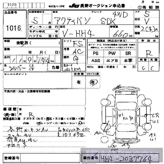 1993 HONDA ACTY VAN SDX_4WD HH4 - 1016 - JU Nagano