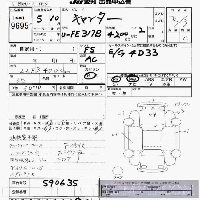 1993 MITSUBISHI CANTER TRUCK  FE317B - 9695 - JU Aichi