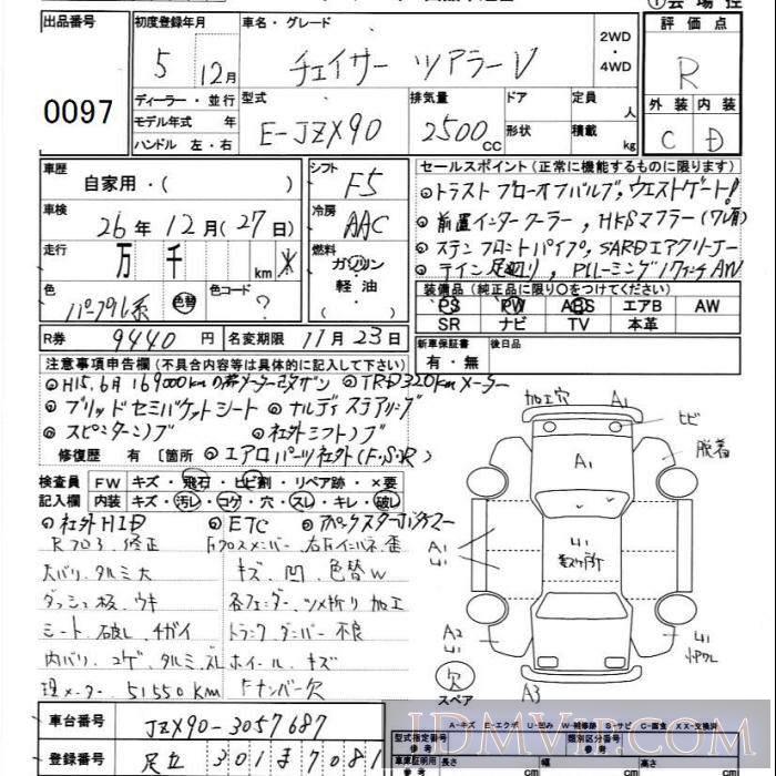 1993 TOYOTA CHASER V JZX90 - 97 - JU Ibaraki