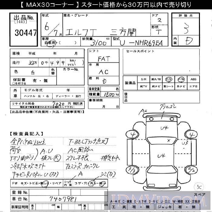 1994 ISUZU ELF TRUCK 3 NHR69EA - 30447 - JU Gifu