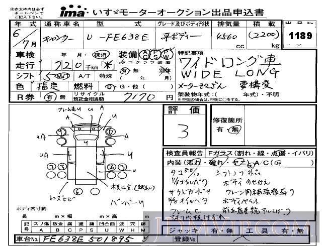 1994 MITSUBISHI CANTER TRUCK  FE638E - 1189 - Isuzu Kobe