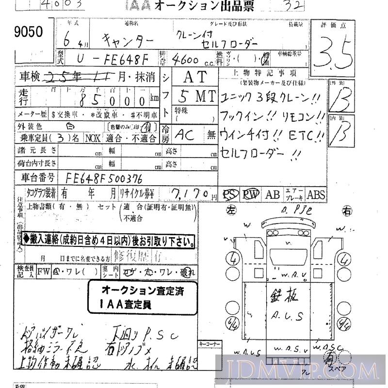 1994 MITSUBISHI CANTER TRUCK _ FE648F - 9050 - IAA Osaka