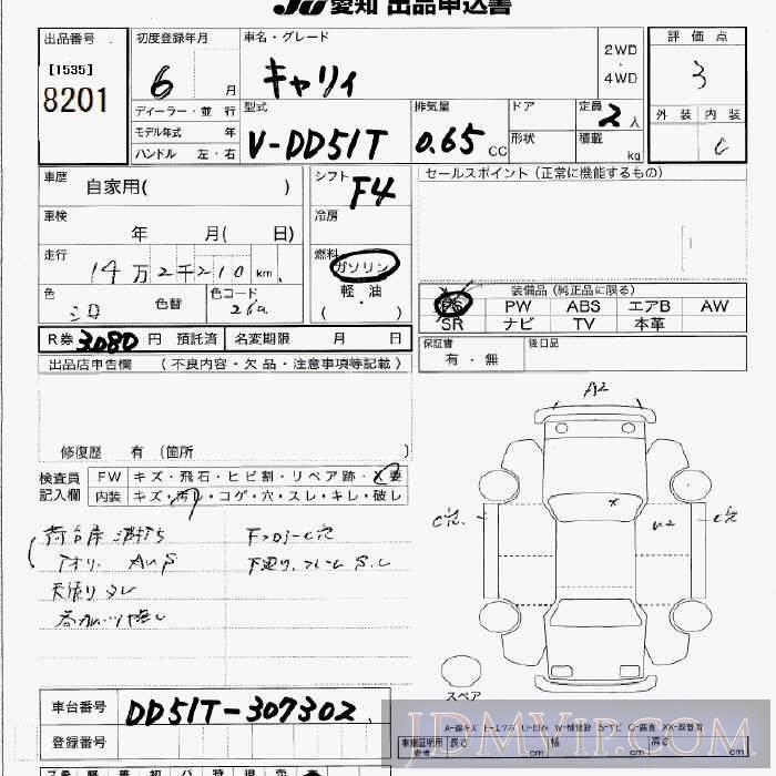 1994 SUZUKI CARRY TRUCK  DD51T - 8201 - JU Aichi