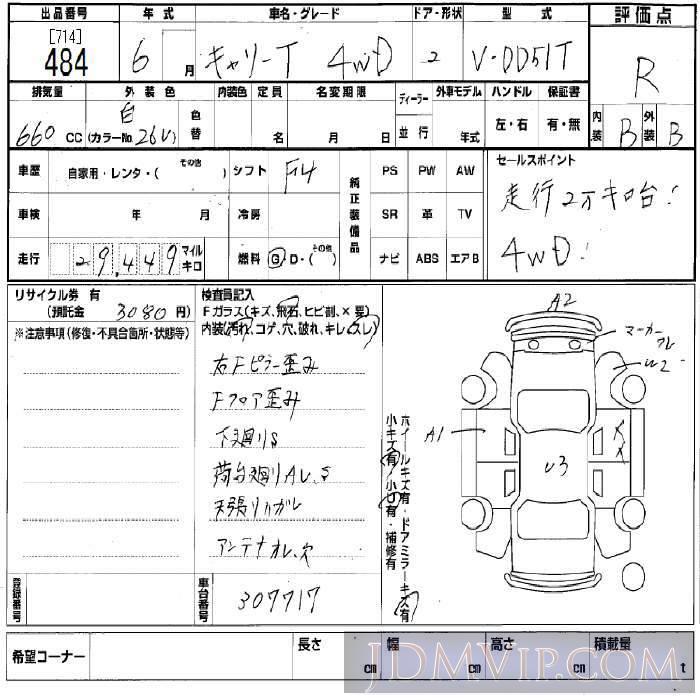 1994 SUZUKI CARRY TRUCK  DD51T - 484 - BCN