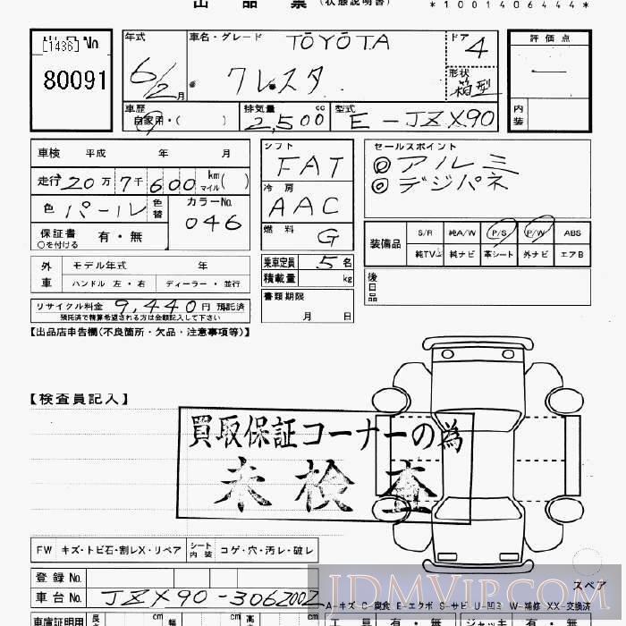 1994 TOYOTA CRESTA  JZX90 - 80091 - JU Gifu