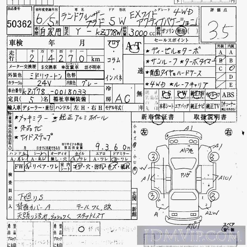 1994 TOYOTA LAND CRUISER PRADO EX_W_4WD_V KZJ78W - 50362 - HAA Kobe