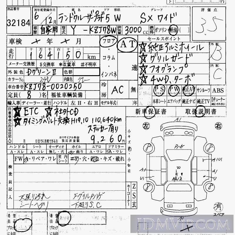 1994 TOYOTA LAND CRUISER PRADO SX_ KZJ78W - 32184 - HAA Kobe