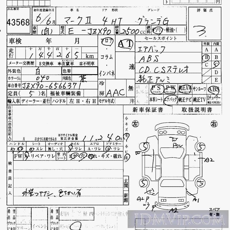 1994 TOYOTA MARK II G JZX90 - 43568 - HAA Kobe