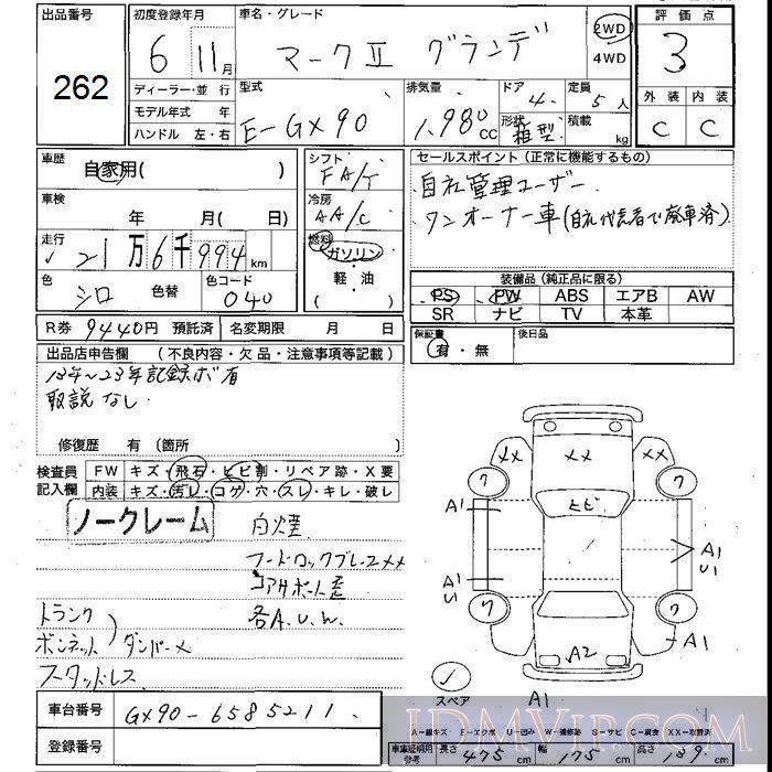 1994 TOYOTA MARK II  GX90 - 262 - JU Shizuoka