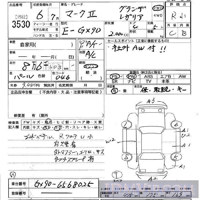 1994 TOYOTA MARK II  GX90 - 3530 - JU Tochigi