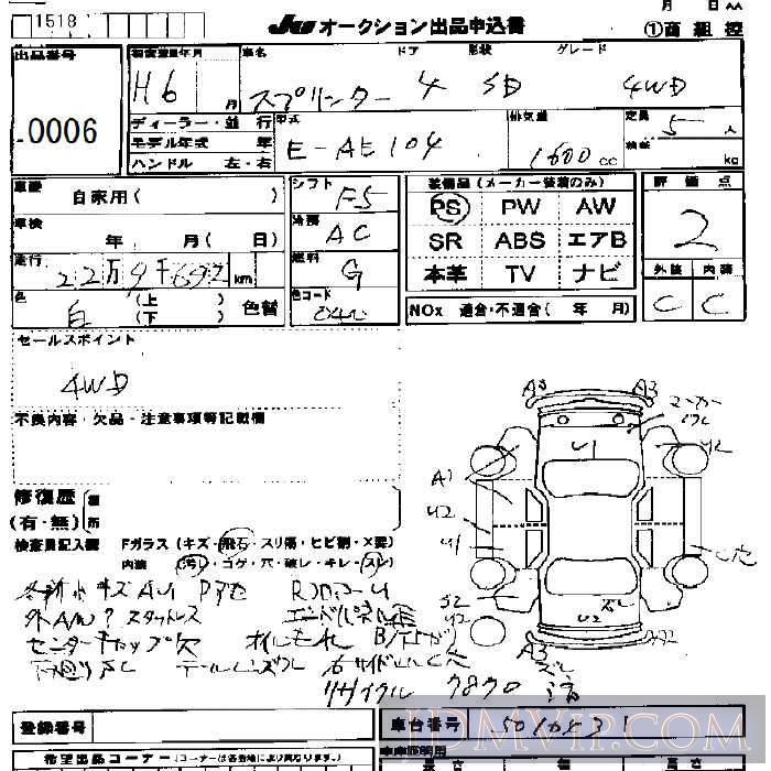1994 TOYOTA SPRINTER 4WD AE104 - 6 - JU Nagano