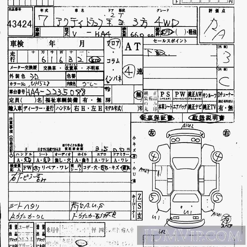 1995 HONDA ACTY TRUCK 4WD_3 HA4 - 43424 - HAA Kobe