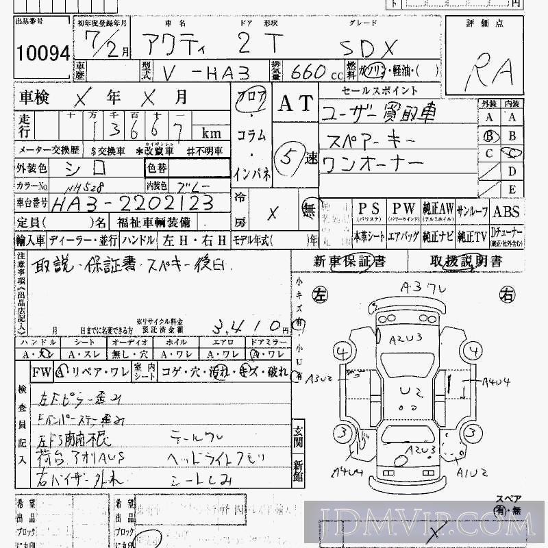 1995 HONDA ACTY TRUCK SDX HA3 - 10094 - HAA Kobe