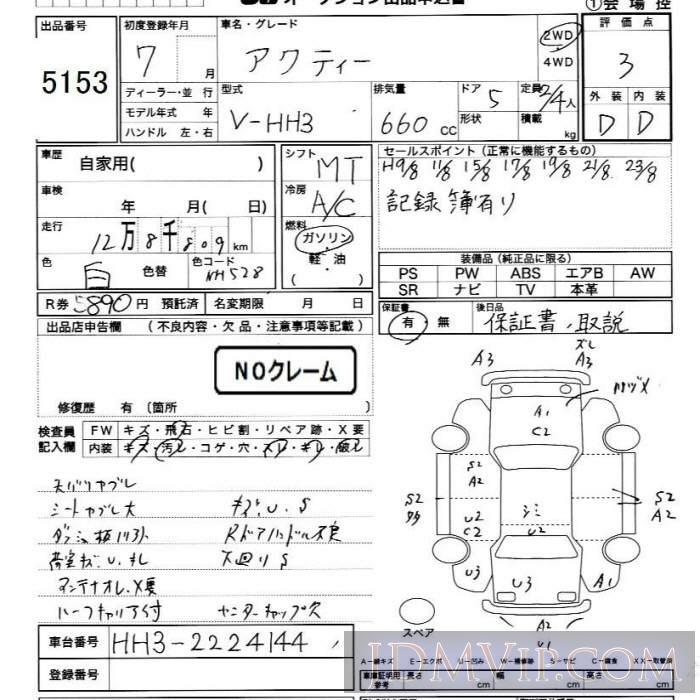 1995 HONDA ACTY VAN  HH3 - 5153 - JU Chiba