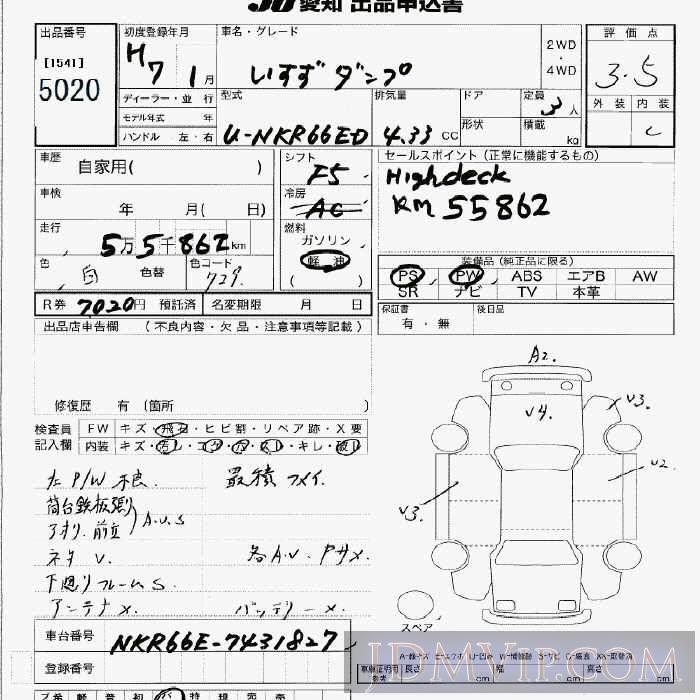 1995 ISUZU ISUZU TRUCK  NKR66ED - 5020 - JU Aichi