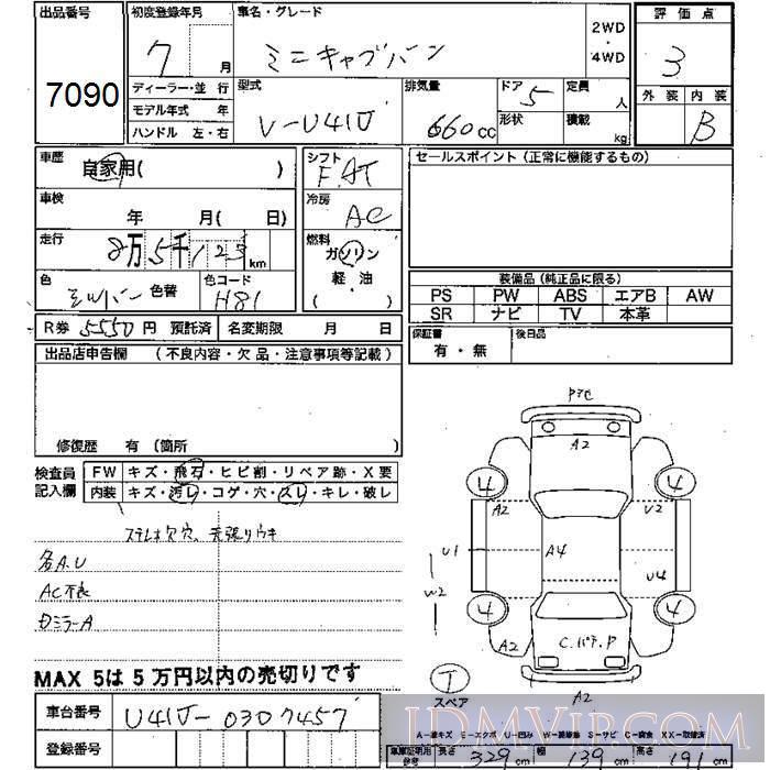 1995 MITSUBISHI MINICAB VAN  U41V - 7090 - JU Mie