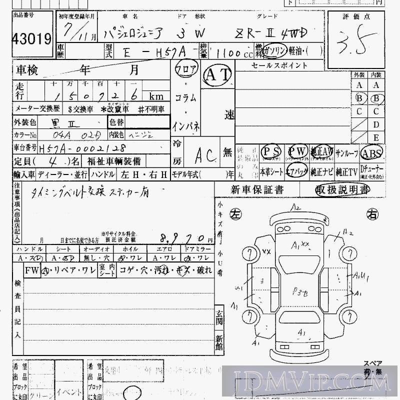 1995 MITSUBISHI PAJERO JUNIOR 4WD_ZR-2 H57A - 43019 - HAA Kobe