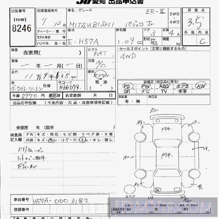 1995 MITSUBISHI PAJERO JUNIOR ZR-2 H57A - 8246 - JU Aichi