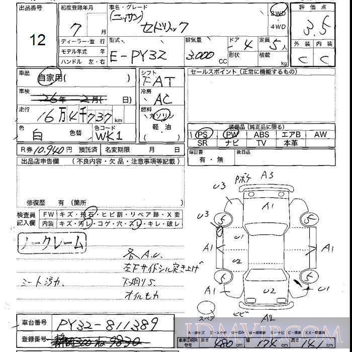 1995 NISSAN CEDRIC  PY32 - 12 - JU Shizuoka