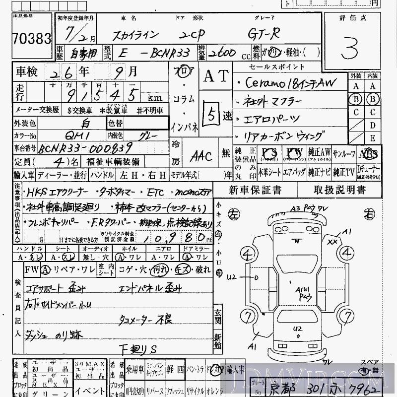 1995 NISSAN SKYLINE GT-R BCNR33 - 70383 - HAA Kobe