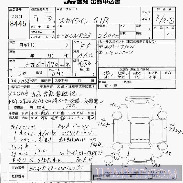 1995 NISSAN SKYLINE GT-R BCNR33 - 8445 - JU Aichi