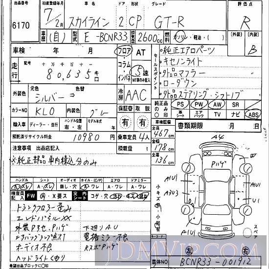 1995 NISSAN SKYLINE GT-R BCNR33 - 6170 - Hanaten Osaka