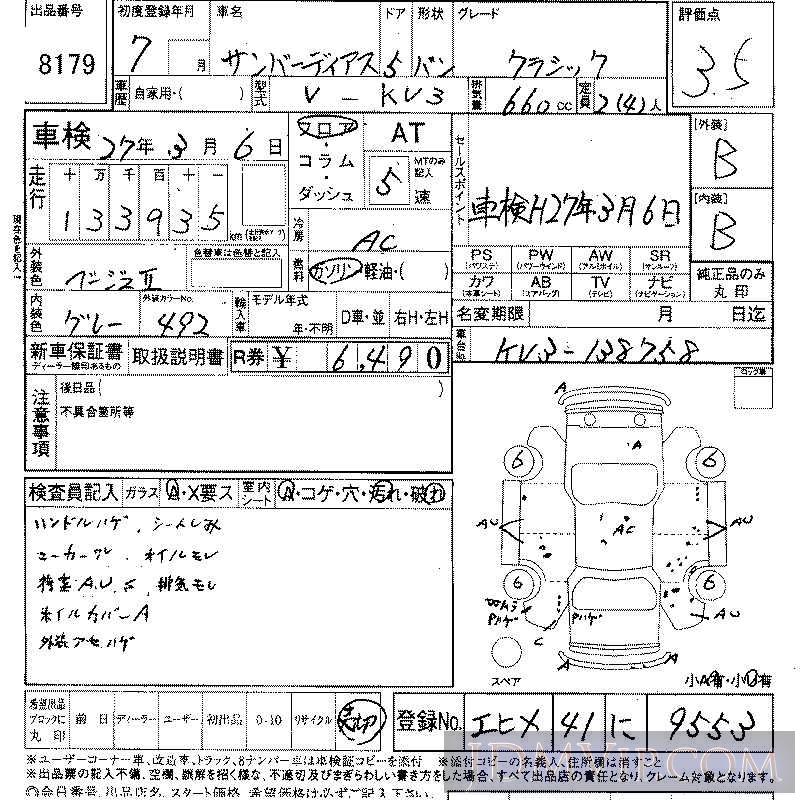 1995 SUBARU SAMBAR  KV3 - 8179 - LAA Shikoku